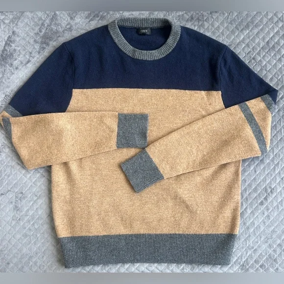 J.Crew 100% Lambswool Color Block Sweater M - Picture 3 of 7
